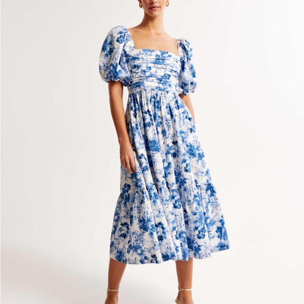 Abercrombie & Fitch Emerson Poplin Puff Sleeve Midi Dress